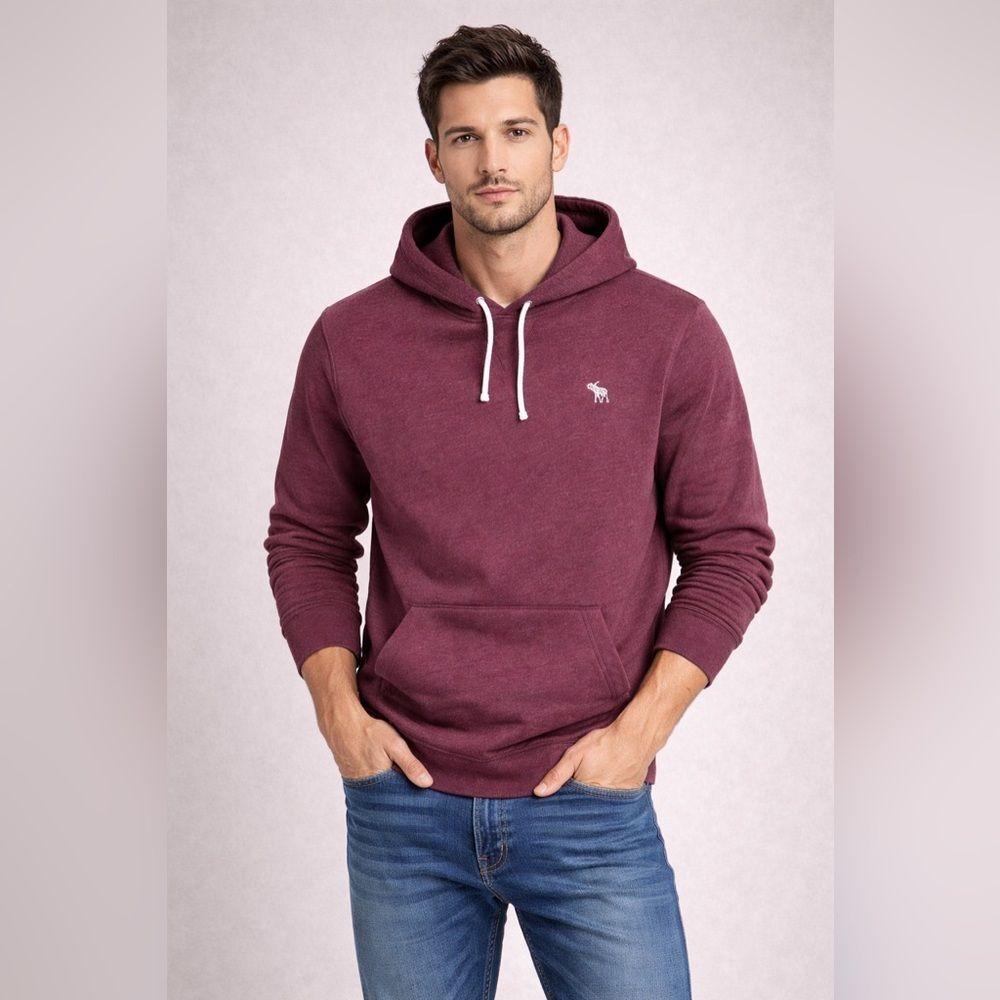 ABERCROMBIE & FITCH Men Maroon Hoodie Sweatshirt Size XS Logo Long Sleeve